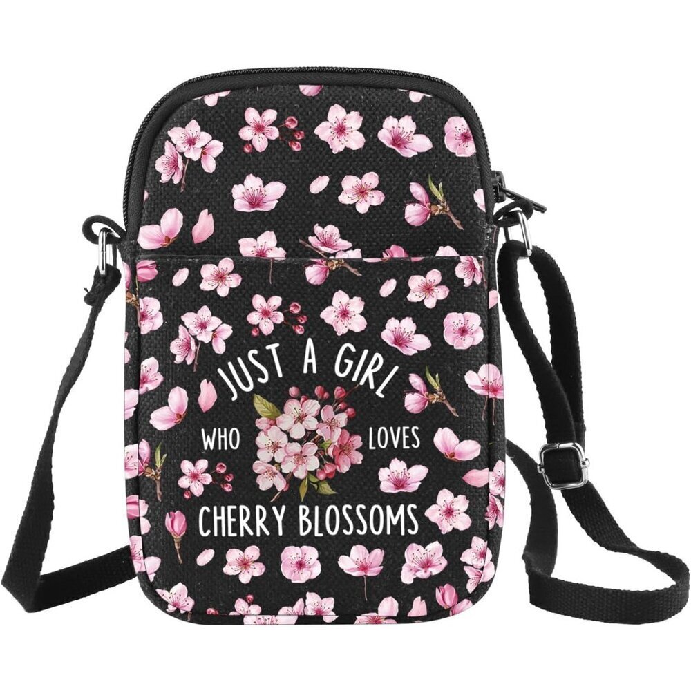 Cherry Blossom Crossbody Bag Canvas Small Compact Reusable Gift for Lovers